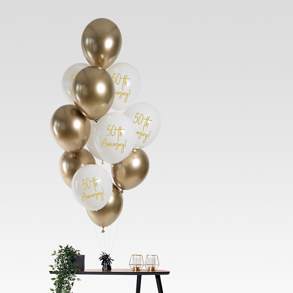 50th Wedding Anniversary Balloons Gold and White | Party Decorations x 12