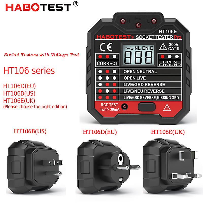 Ht107 Outlet Socket Tester Digital Plug Ac Voltage Detect 30ma Rcd Test Polarity Phase Check Circuit Checker Bicolor Backlight