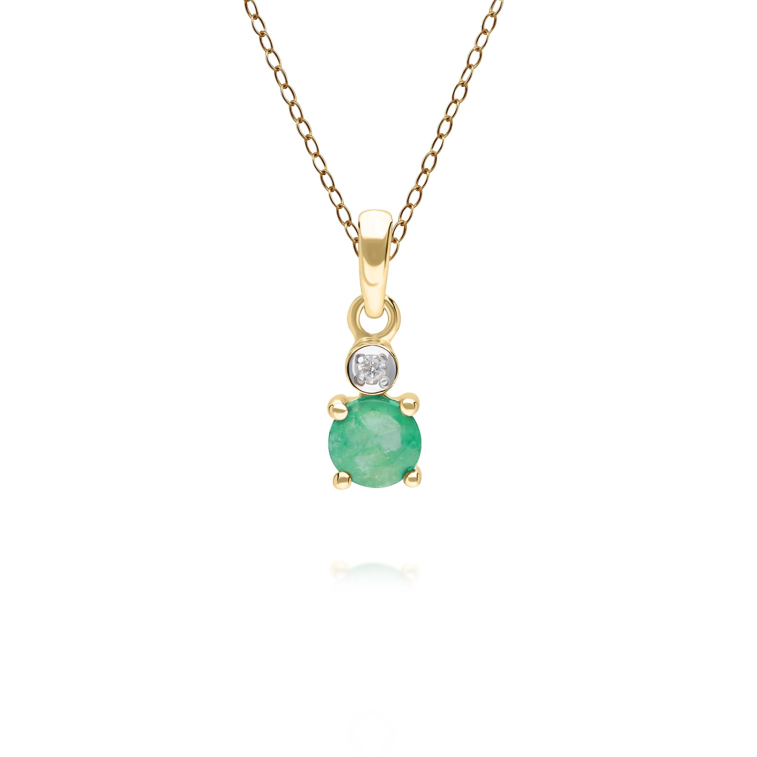 Classic Round Emerald & Diamond Pendant in 9ct Yellow Gold