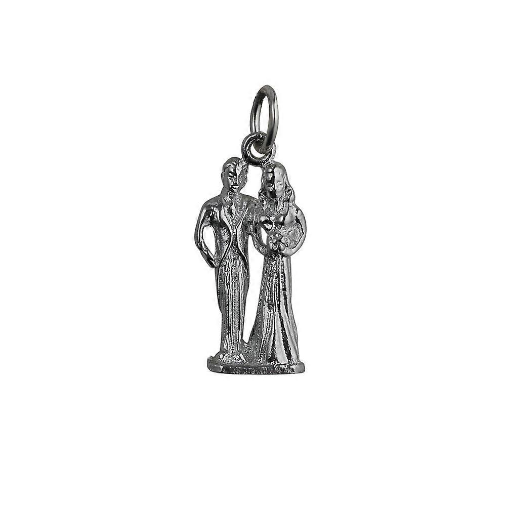 Silver 19x10mm solid Bride and Groom Pendant or Charm