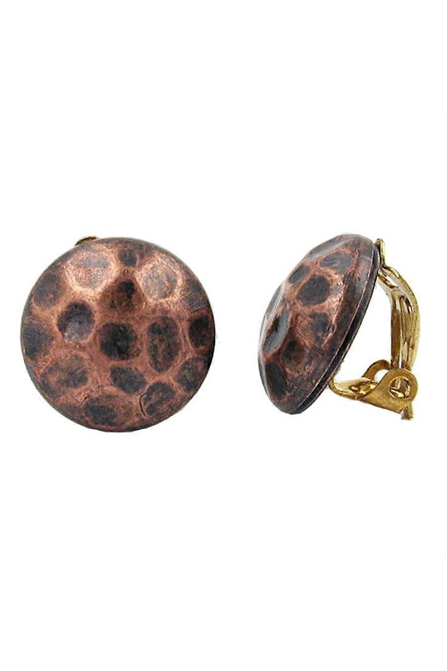 Clip-on Earring Copper Brown Color Hammered - Gl02693