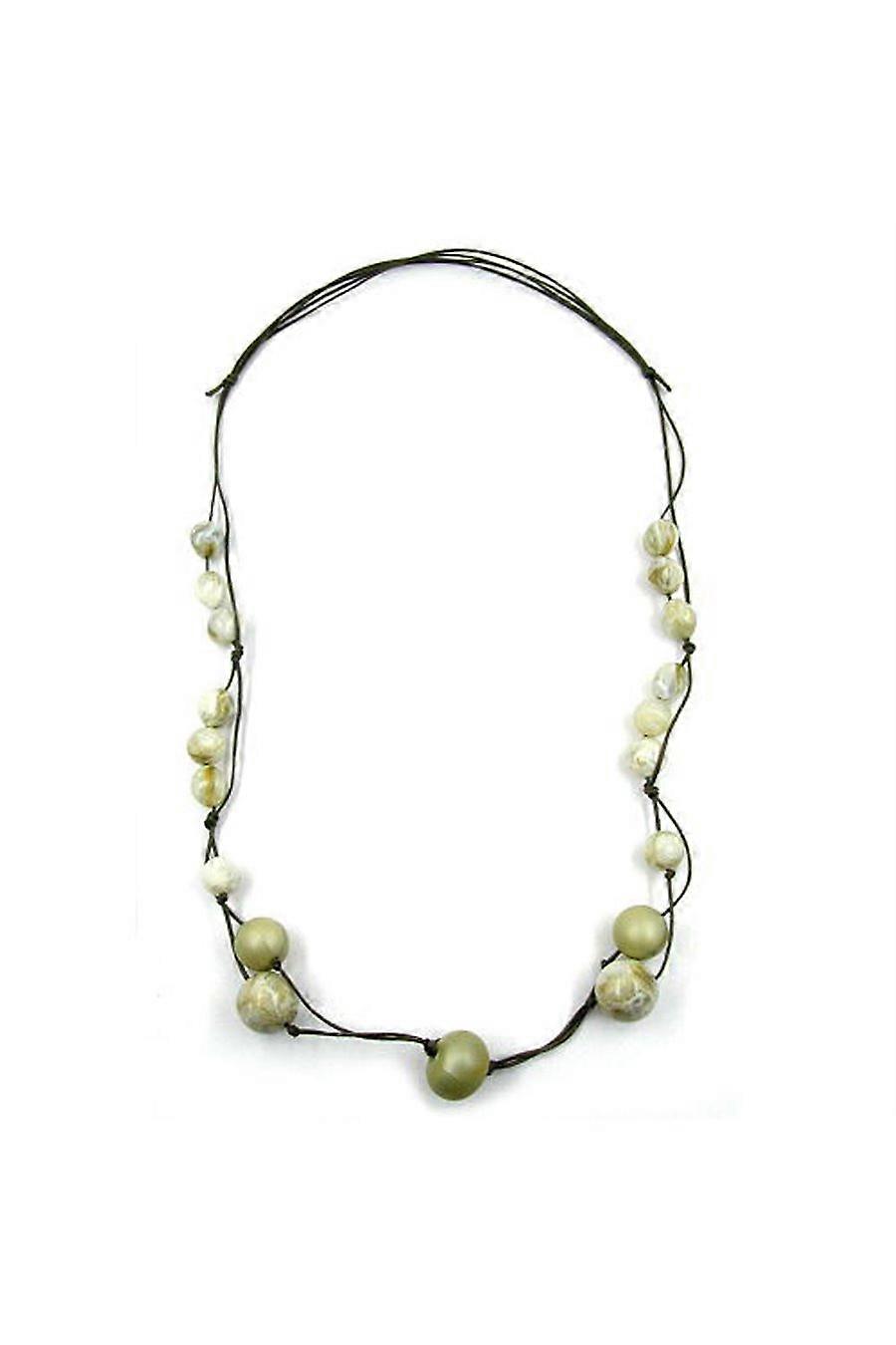Necklace Beads White/ Olive - Gl04349