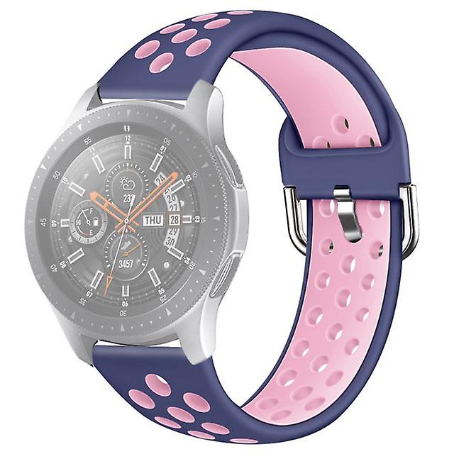 Double color silicone Strap for Galaxy Watch S3 46mm / Huawei GT 1/2 22mm size L Blue Pink