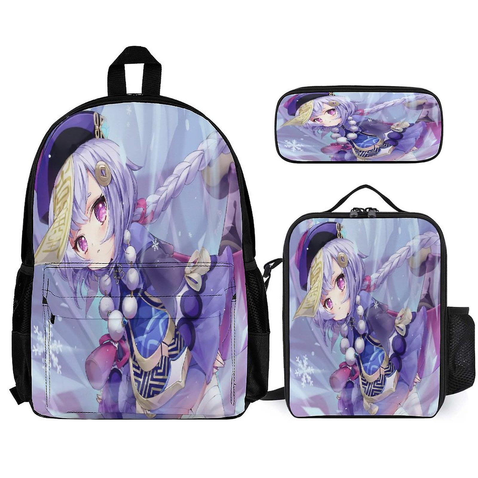 Genshin Impact Backpack 3 قطع مجموعة حقيبة ظهر للكمبيوتر المحمول مع مقلمة حقيبة غداء مختلطة