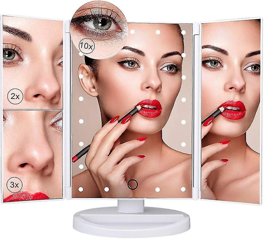 Makeup Mirror with LED Lights, 22 LED Lights Vanity Cosmetic Mirror with Touch Screen, Magnification