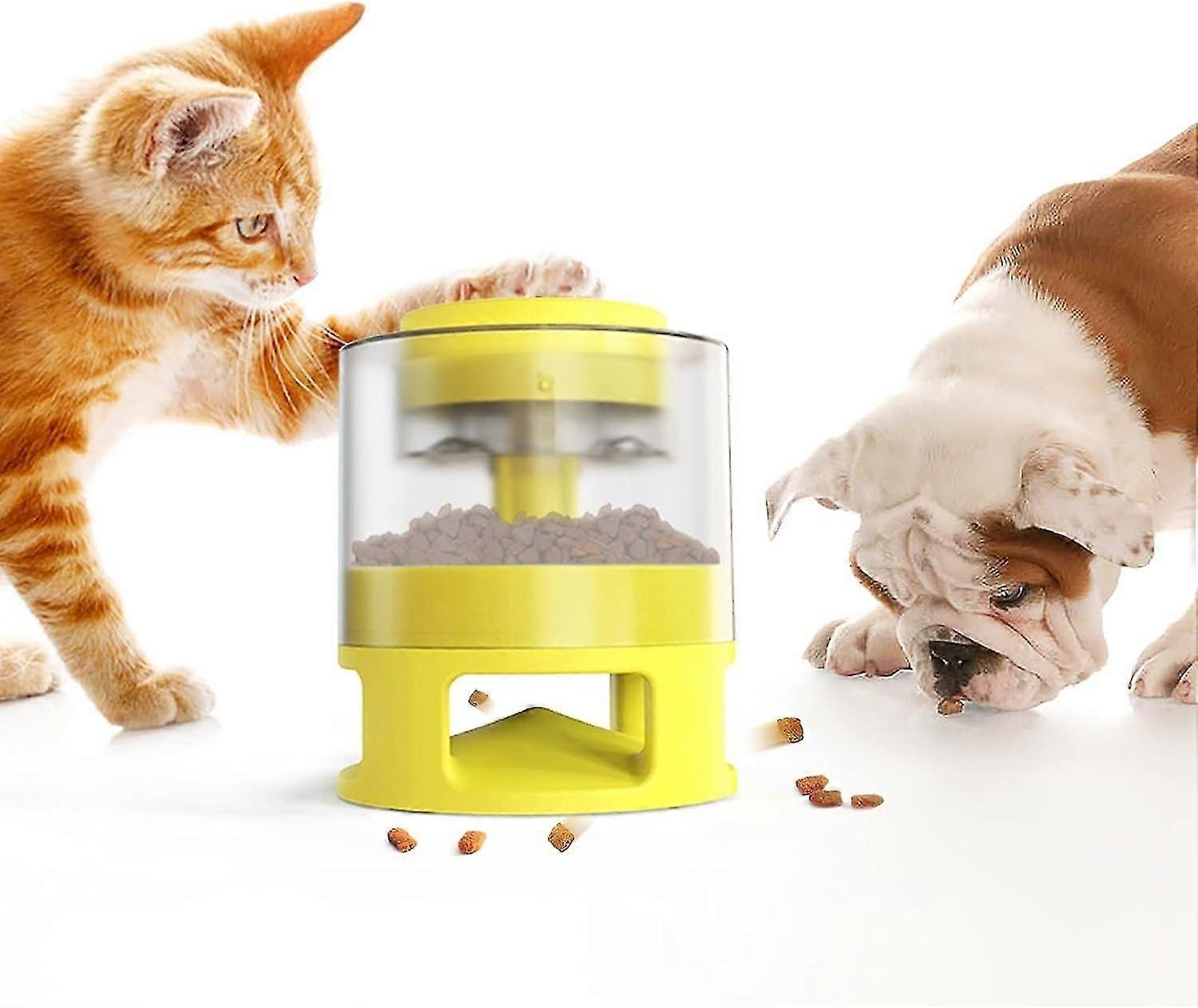 Dog and Cat Food Dispenser - Pet Toy with Automatic Button - Slow Feeder, Intelligence Training