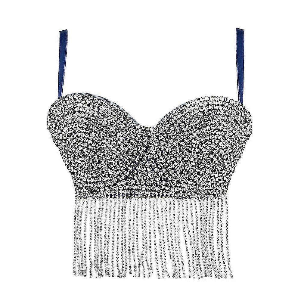 Reggiseni in denim da donna sexy e affascinante con frange di diamanti -DGJR