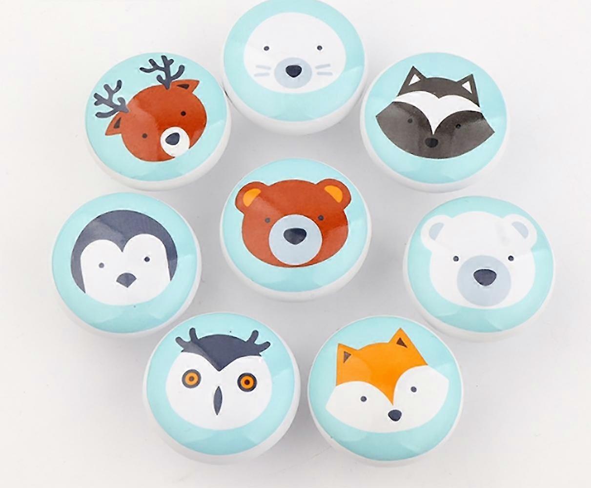 Set of 8 Ceramic Furniture Knobs Drawer Knobs Animal Pattern Ceramic Knobs Nursery Furniture (Blue)