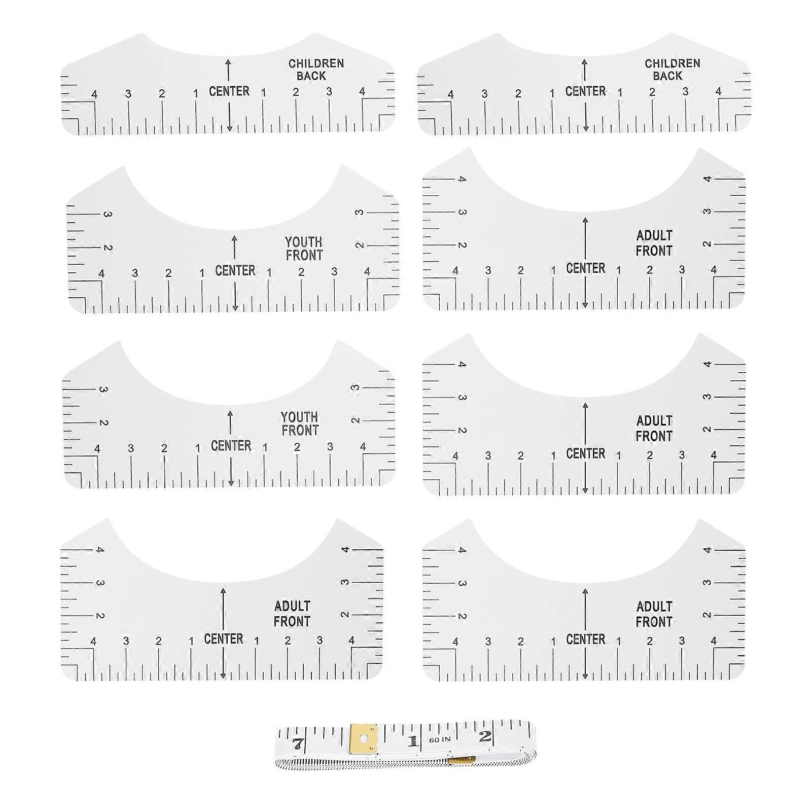 9pcs Alignment Ruler Set Centering Guide Contour Design Diy Tshirt Roundneck Vneck Sewing Ruler