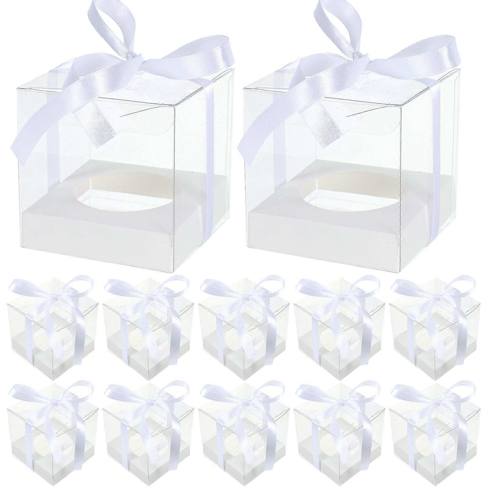 30pcs Clear Mousse Cake Boxes Mousse Packing Case With Ribbon Decoration