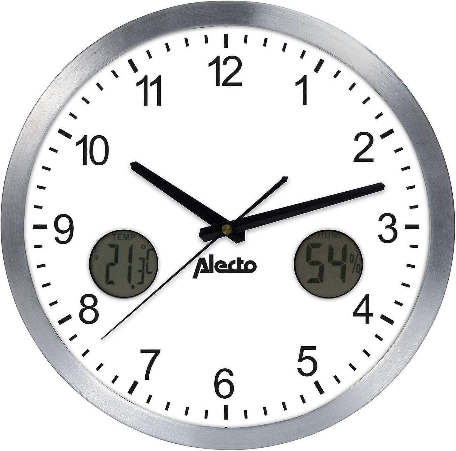 AK-15 Large analog wall clock without ticking sound, diameter 30 cm, with thermometer and hygrometer