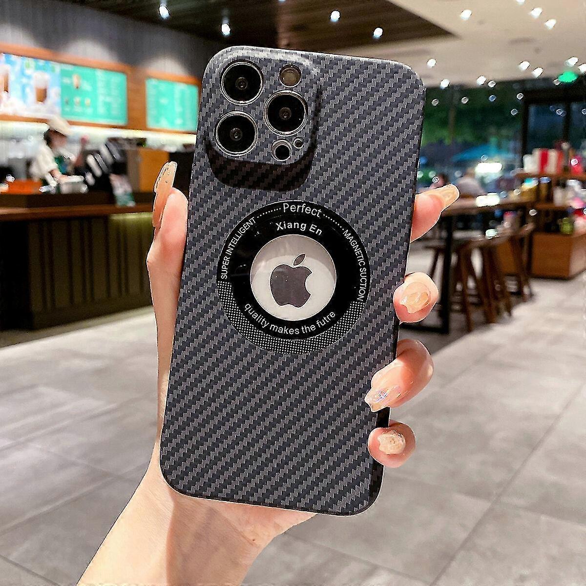 Capa Slim Hard PC com Textura de Fibra de Carbono para iPhone 14 13 12 11 Plus Pro Max Pro