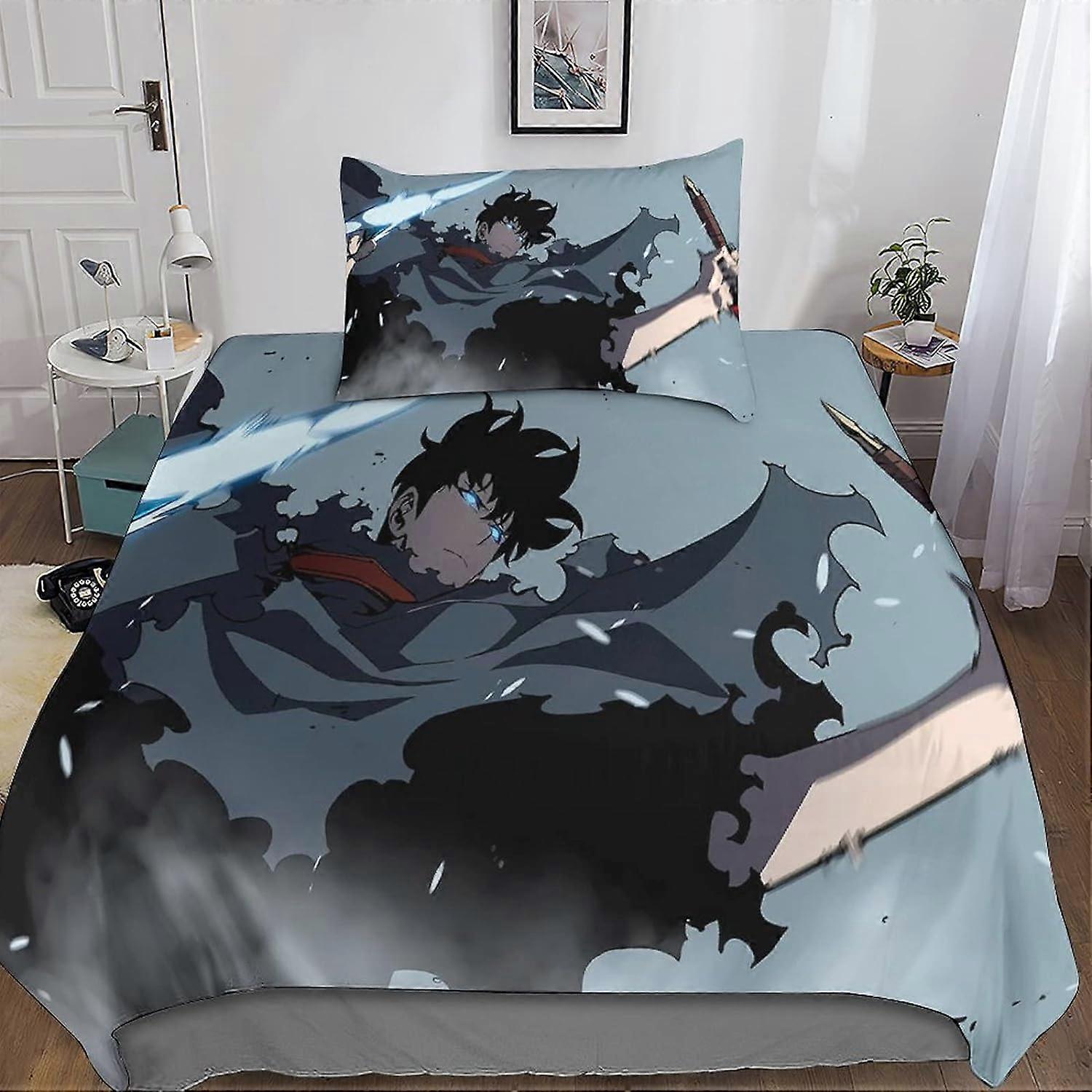 Solo Upgrade Duvet CoverPiece Sets D Print Solo Leveling Microfiber Bedding Set with Pillowcase with Zipper for for Ad 135*200 CM