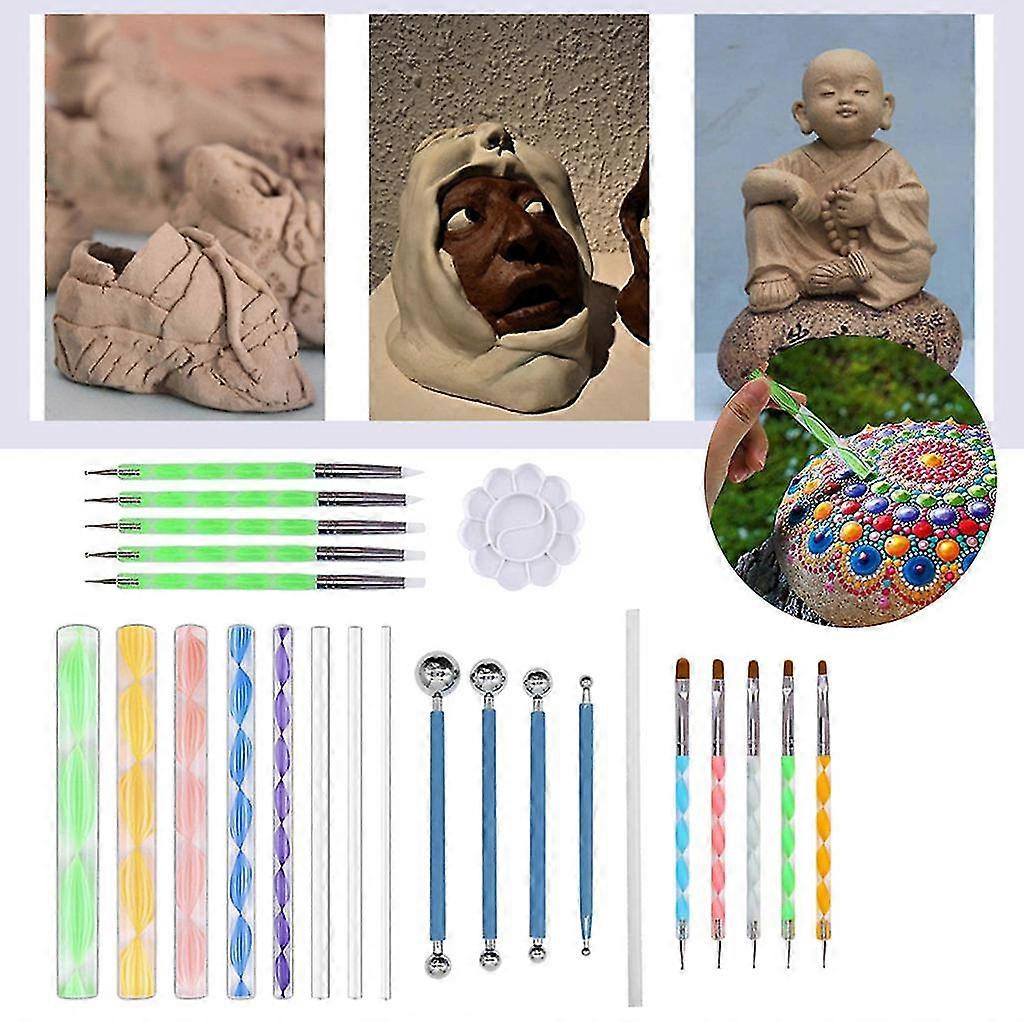 Toy Drawing Tablets Pattern Dotting Tools Set Stone Painting Kit Pen Brushes Stencil Drawing Art