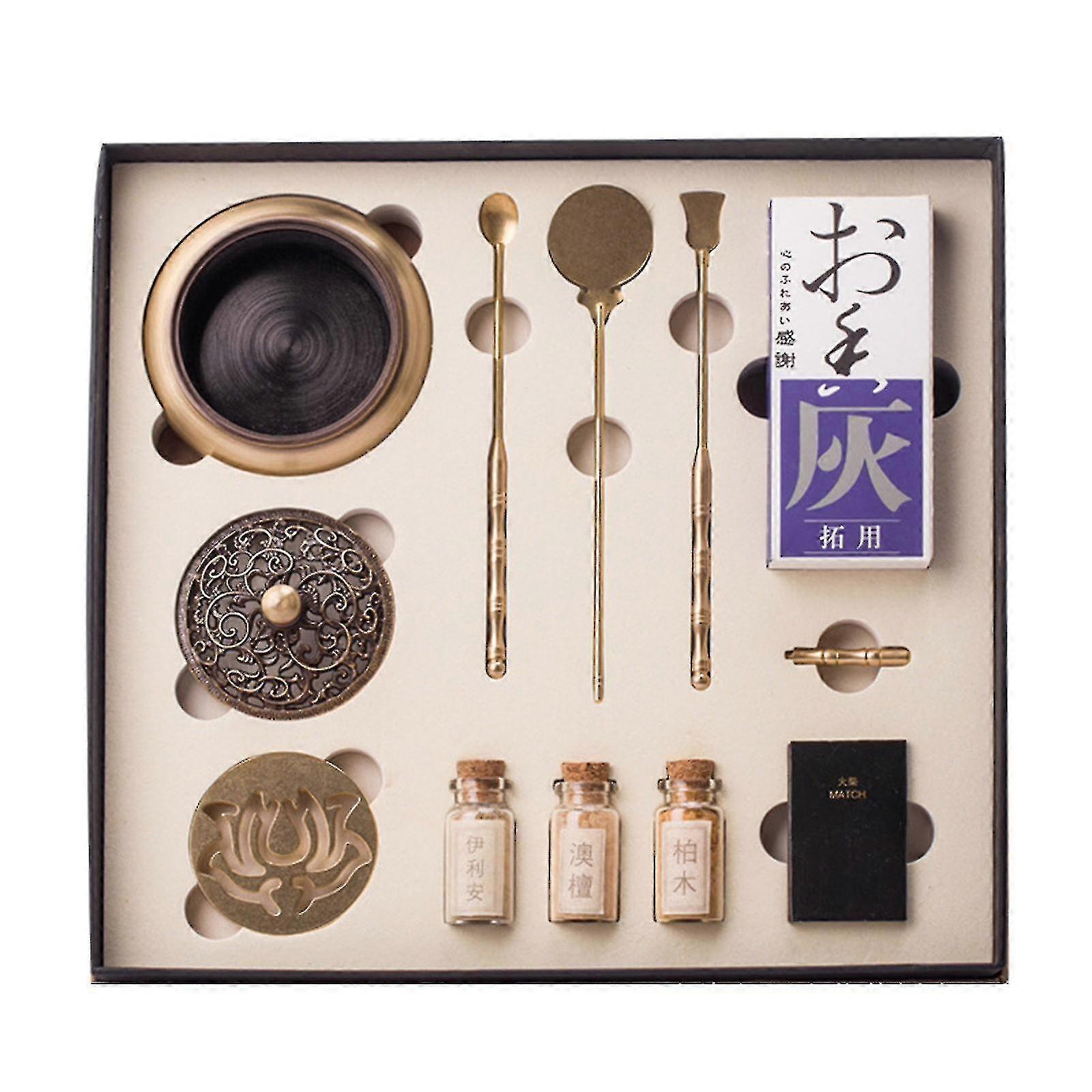 Kit de brûleur de poudre d’encens en cuivre - idéal pour la méditation de yoga - ensemble de 12 pièces