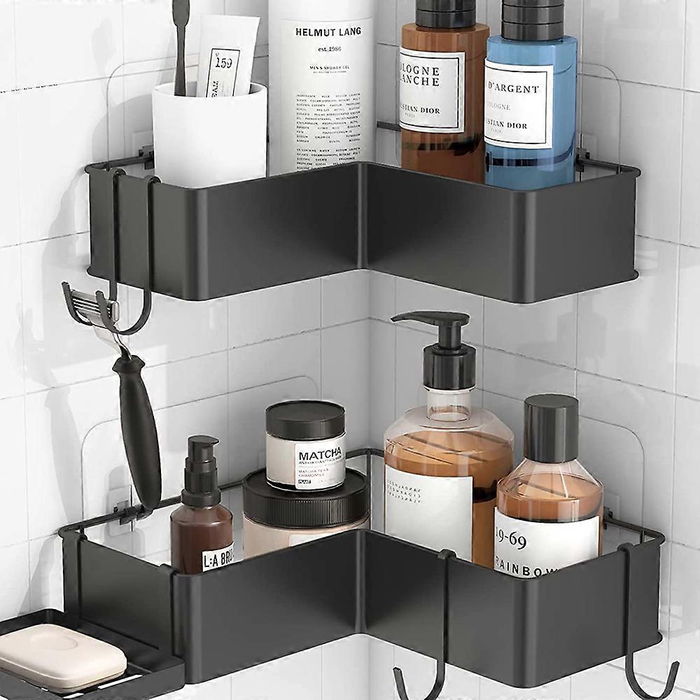 穴あけなしのシャワーシェルフ - 大容量のステンレス製バスルームオーガナイザー2個、穴あけなしの多機能バスルームシェルフ、ショー