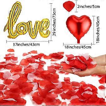 Valentine's Day Wedding Decor Set - 1200 Silk Rose Petals & 3 Heart Foil Balloons For Romantic Events