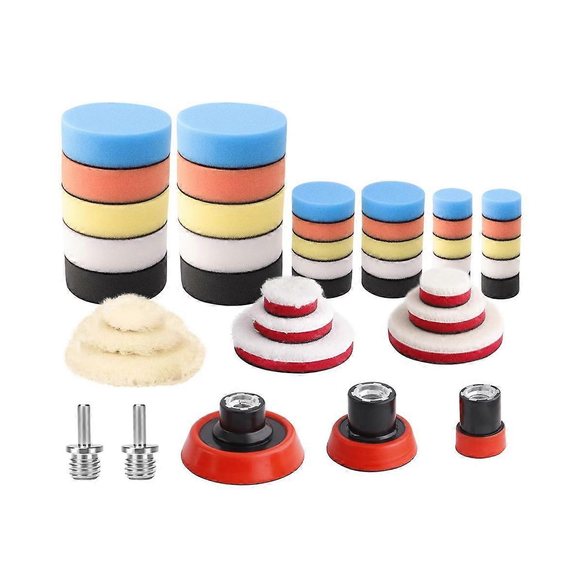 汽车泡沫钻头抛光垫套件，44件1英寸2英寸3英寸细节抛光抛光垫混合尺寸汽车