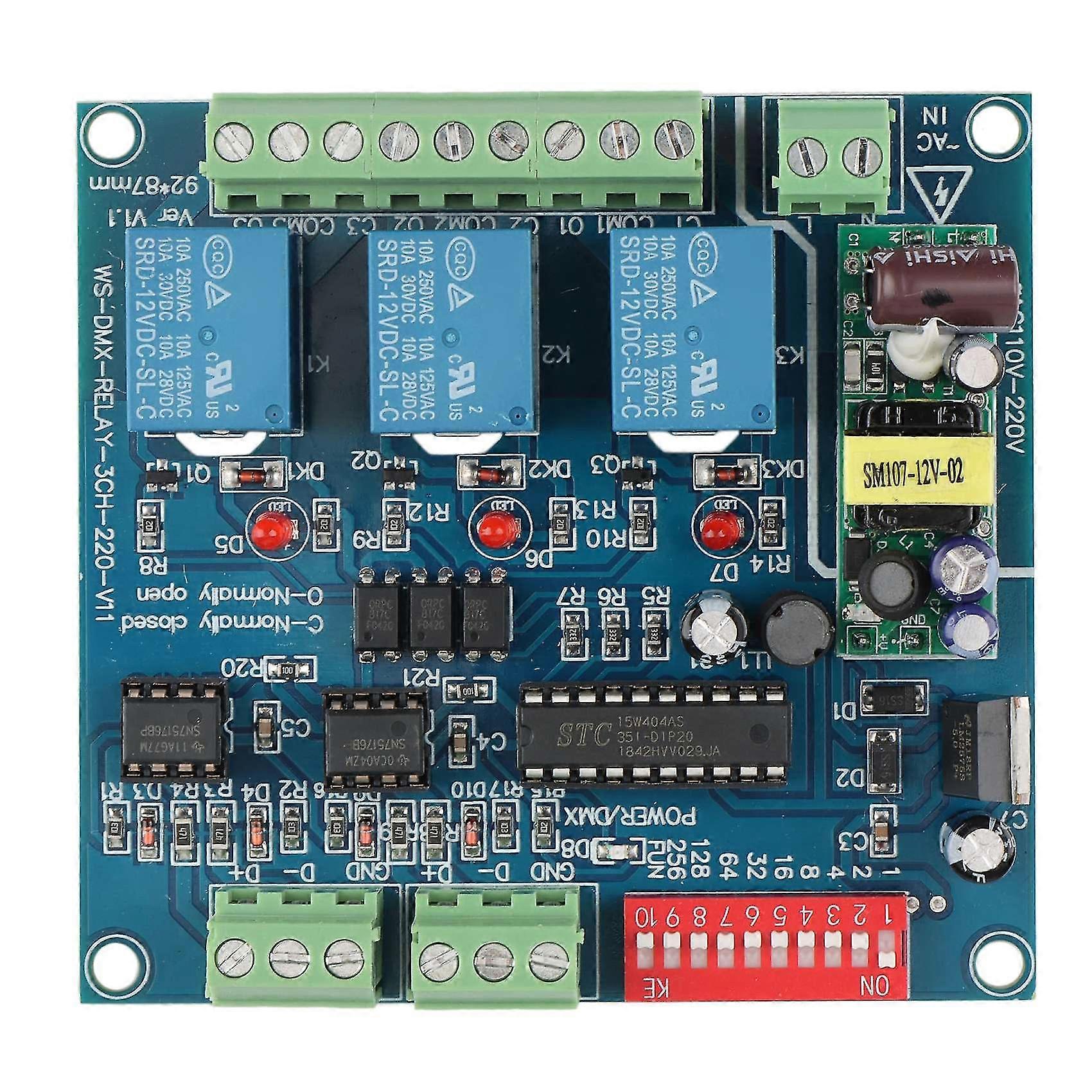 3CH DMX512 Relay Decoder AC110-220V Input 3 Group Relay Switch 3CHx5A Input DMX Relay Controller for LED Lamp