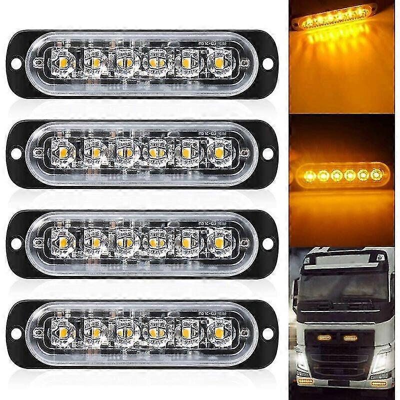 Pack - Ultra Thin Amber 6 Led Stroboskoplicht - Led Lightbar Mini Notfall Lightbar 18 Blinkmodus 12V-24V für Universal Fahrzeug oder LKW