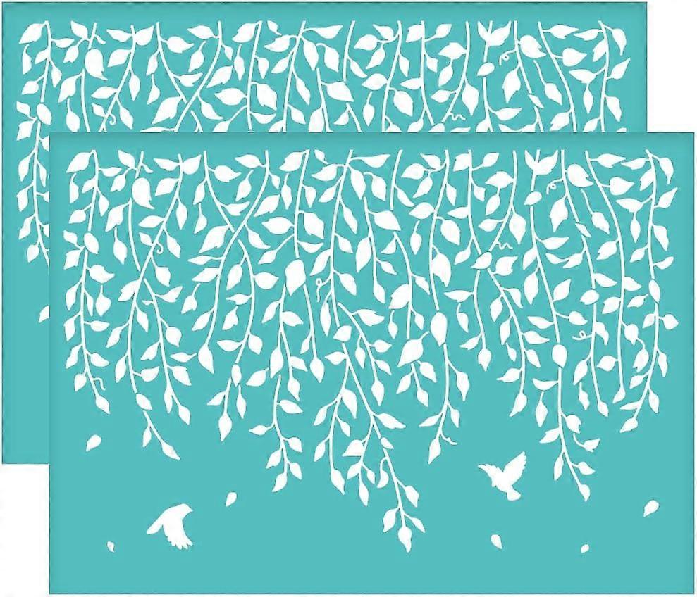 2Pcs Vine Bird Partten Self-Adhesive Silk Screen Printing Stencil Plant Theme Silk Screen Stencil Reusable Mesh Stencils Transfer for DIY T-Shirt Fabr