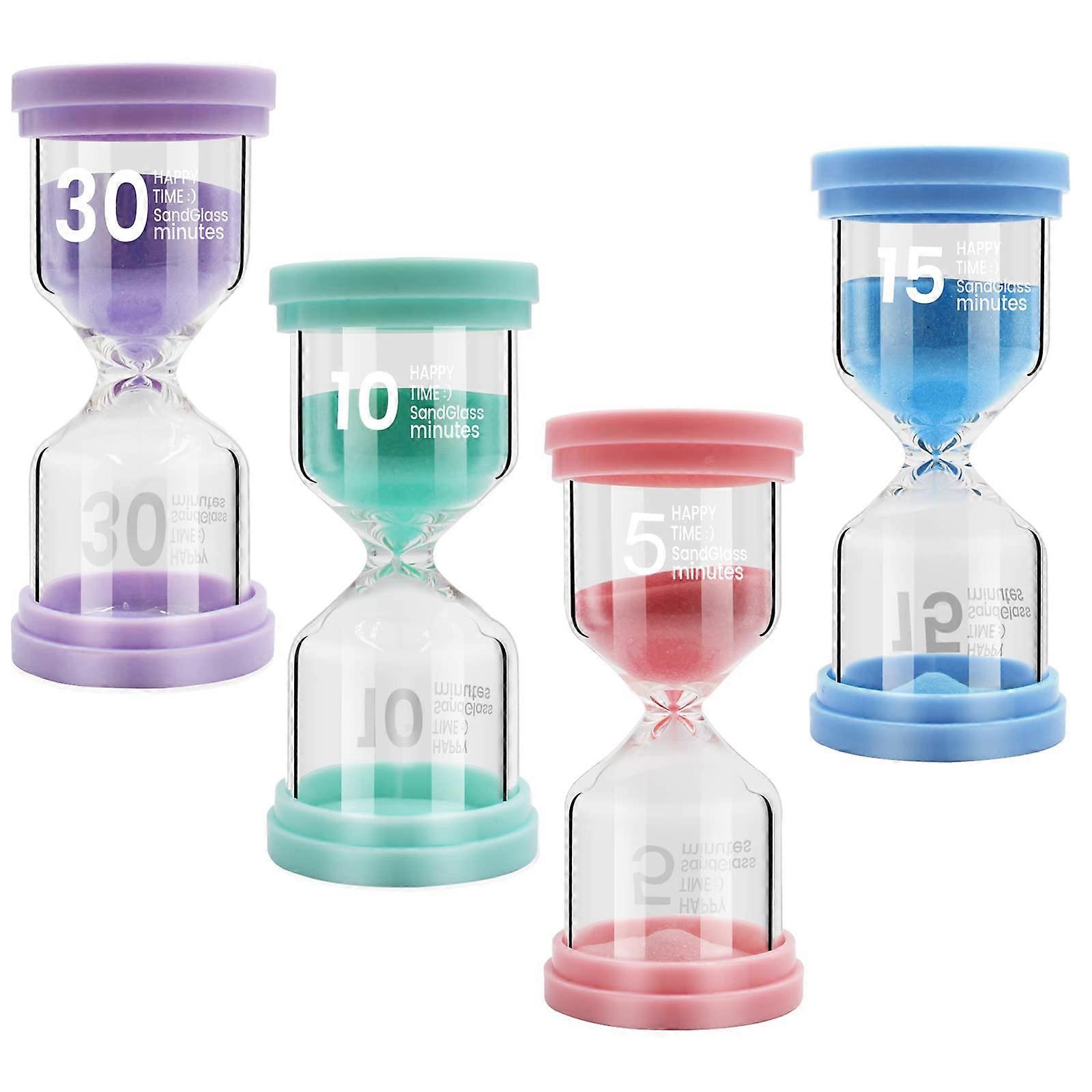 4 Piece Timers Set Sand Glass Toy Clock Hourglass Sandglass Management Includes 5 mins