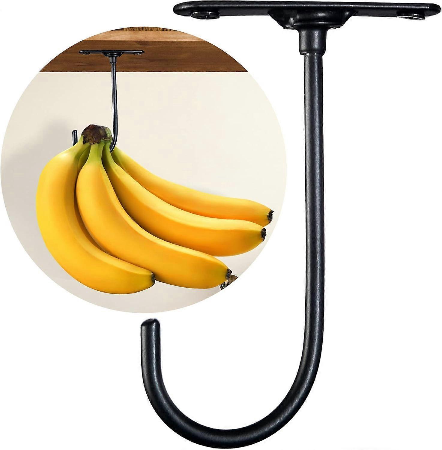 Banana Hanger Under Cabinet Black, Banana Holder Under Cabinet, Metal Hook to Keep Bananas Fresh