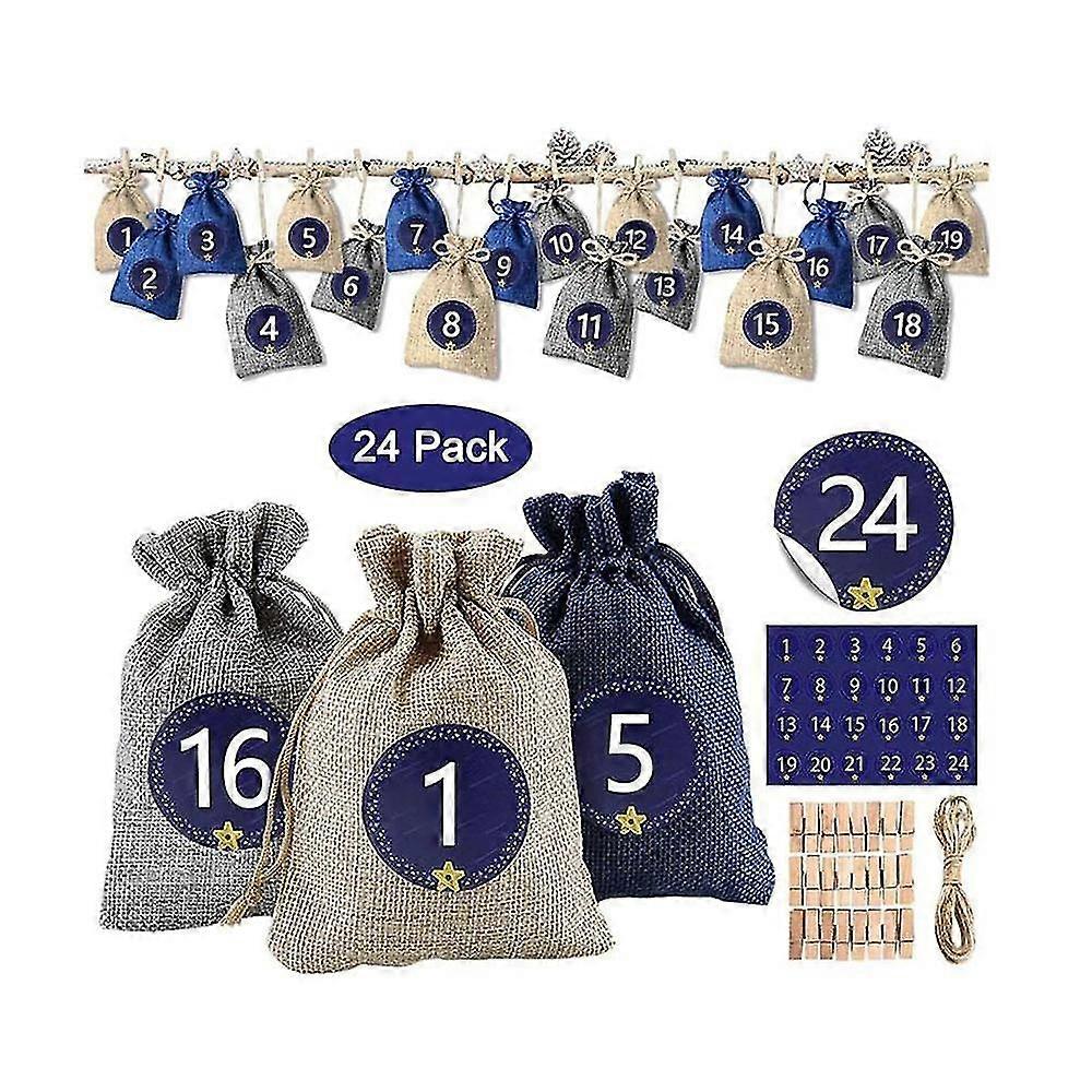 Adventi julekalender for fylling [24 stk.] - Julekalender 2021 Juteposer 15 x 12 cm store, julepyntposer/poser, julegave B