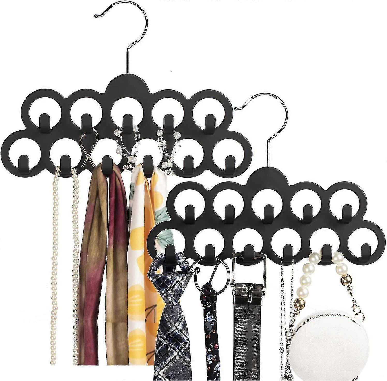 2pcs Belt Hangers,11 Loops Tie Rack With Hooks,360 Degree Rotating