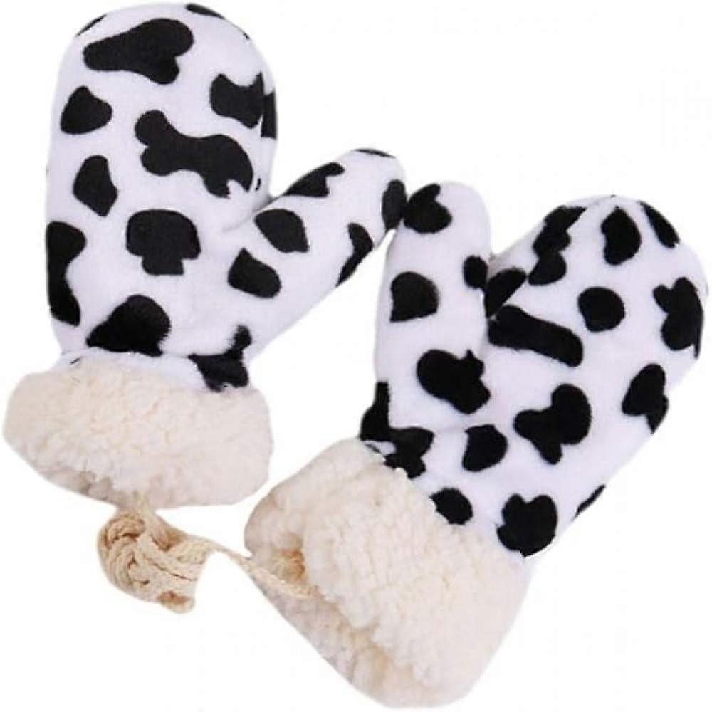 Cow Print Thickened Mittens Winter Warm Gloves Plush Mittens Annimal Cows Gloves Hanging Neck Gloves Women Men
