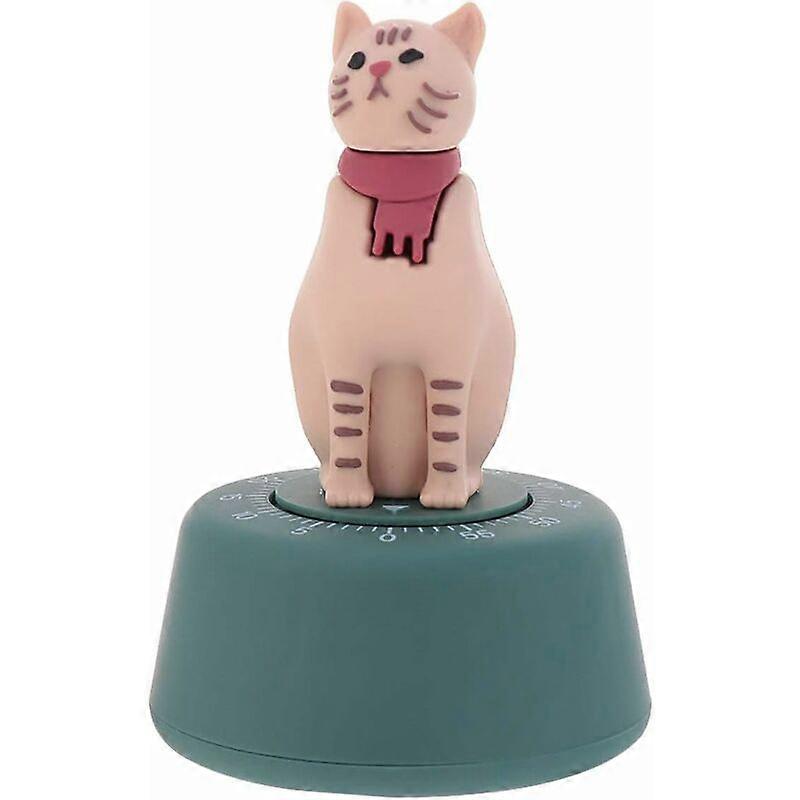 Cat Kitchen Timer 60 Minute Cooking Countdown Mechanical Timer Cat Alarm Reminder (Green)
