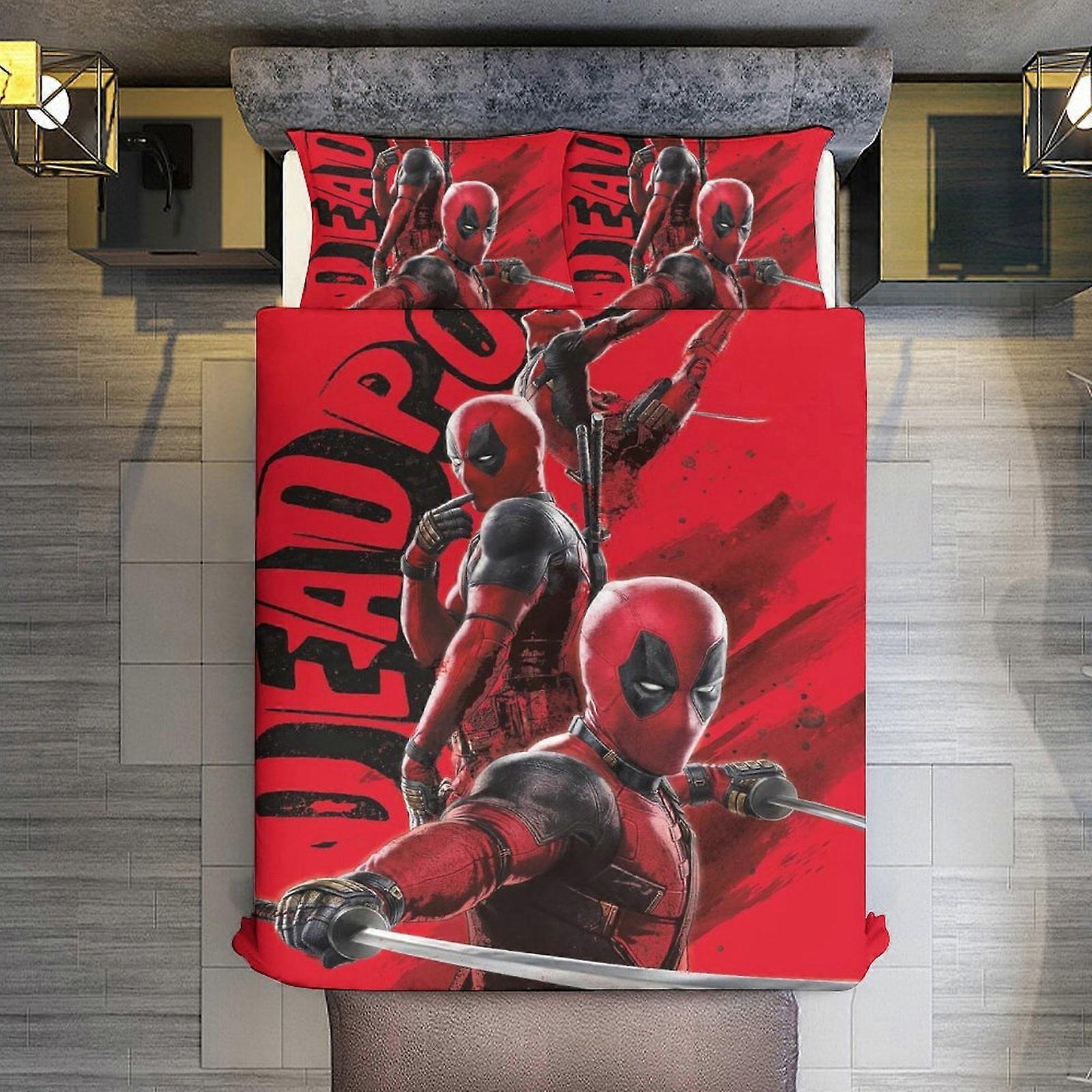 v22  Bed Sheets Bedding Spider-Man Deadpool & Wolverine 3 Piece Sets Full/Queen Size - Reversible Microfiber Quilts with 2 Shams Soft Lightweight Beds