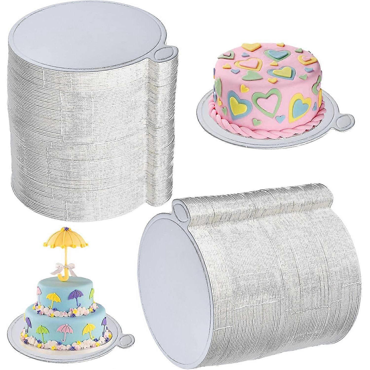 200 Pcs Mini Cartão Prateado Redondo, 3,5 Polegadas Mousse Cupcake Base, Bolo Sobremesa Papelão, Desser