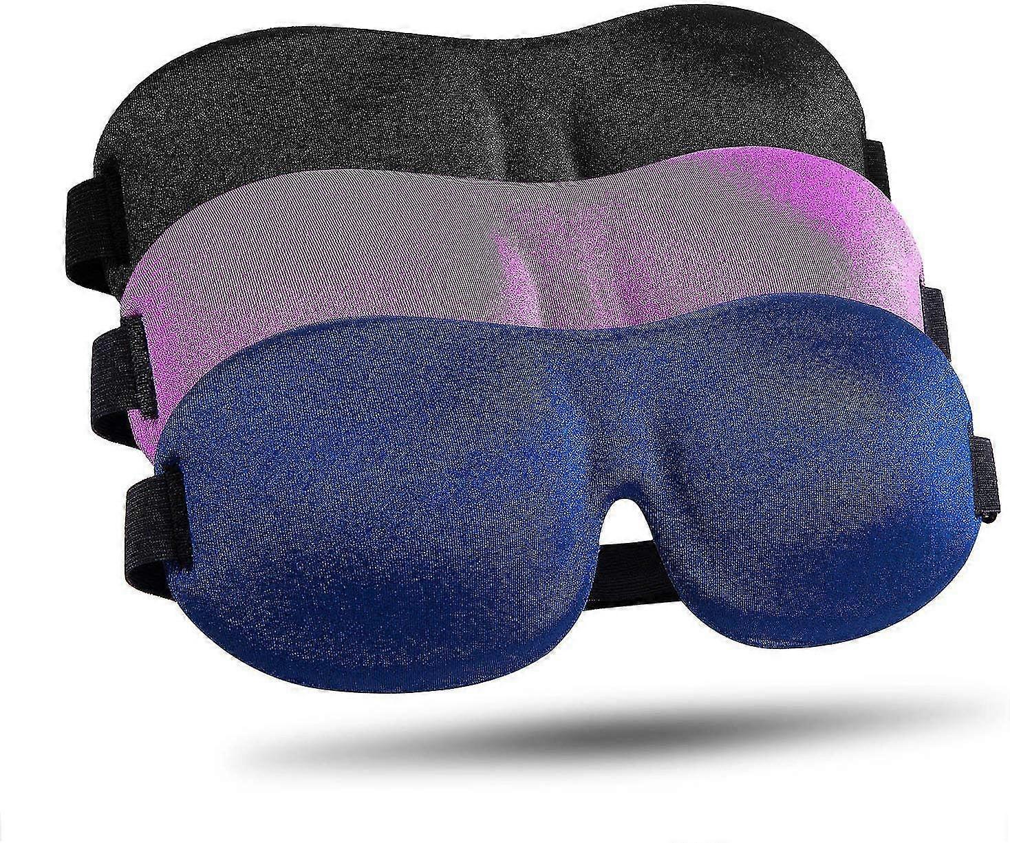 Sleep Mask 3 Pack, Upgraded 3d Contoured 100% Blackout Eye Mask Compatible With Sleeping With Adjustable Strap