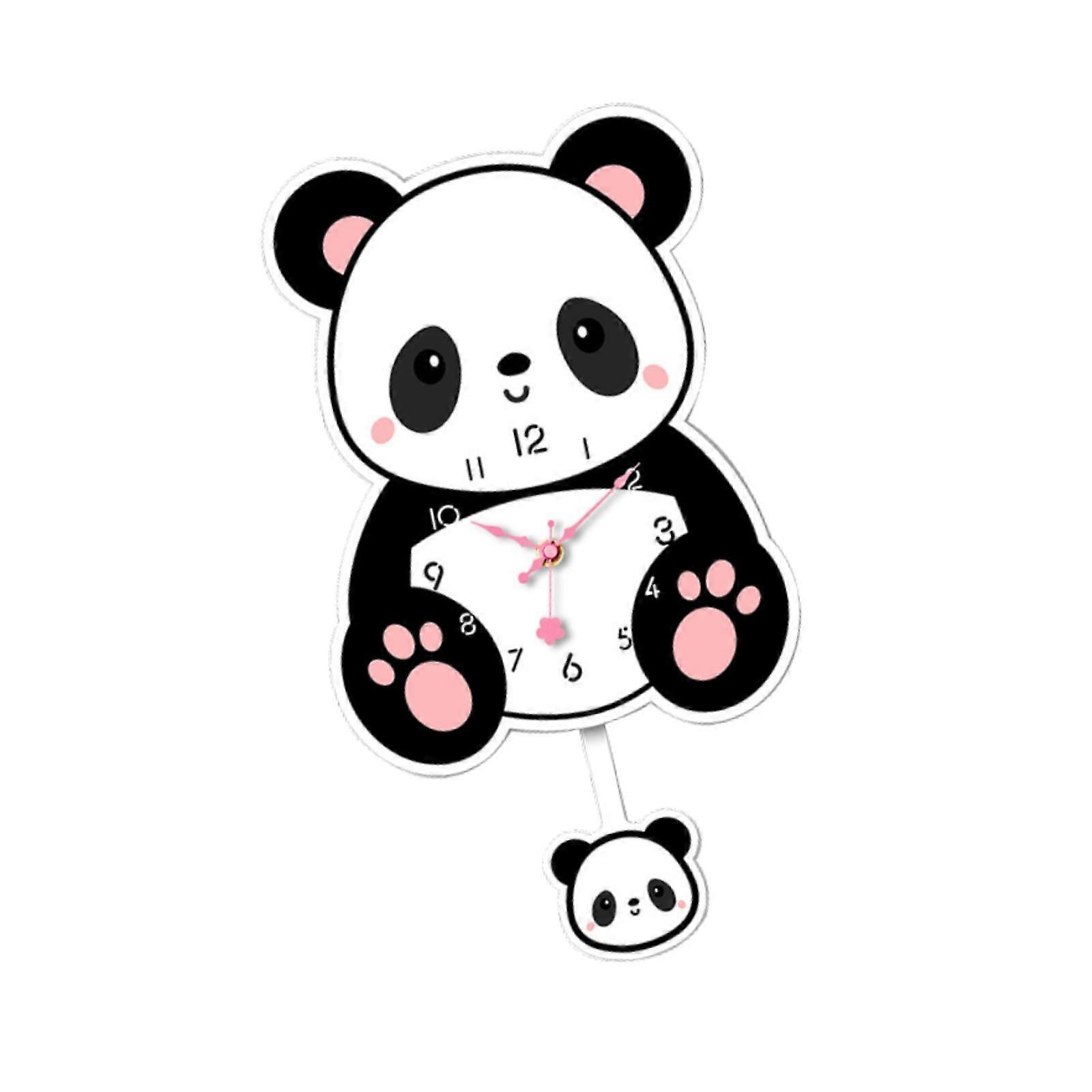 Panda Pendulum Wall Clock Animal Silent Clock for Kitchen Dining Room Indoor Style A