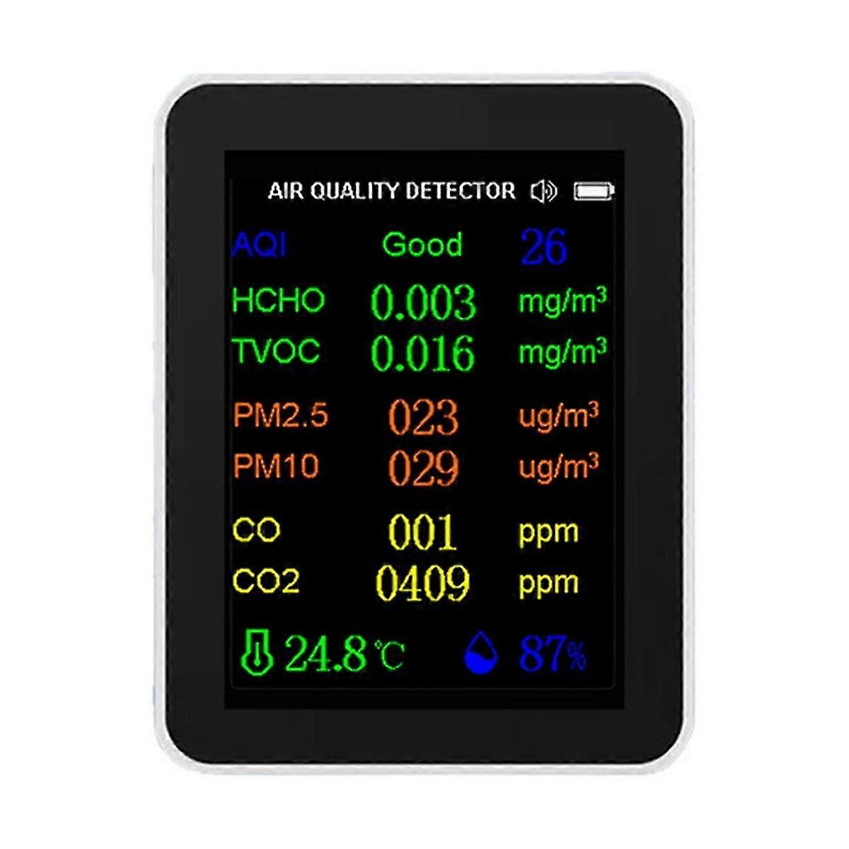 12 in 1 Luchtkwaliteitsmonitor Co2-monitor met tijd-/datumweergave Wifi Pm2.5 Pm10 Co Co2 Tvoc Hcho Tester, wit