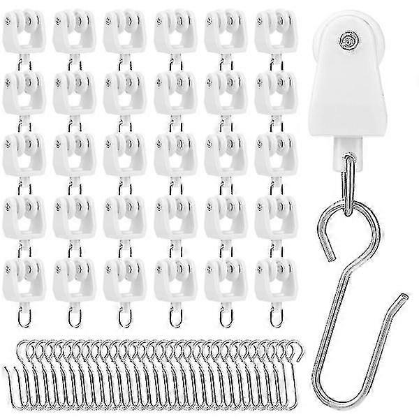 30 Pcs Curtain Gliders With Hooks For Curtain Tracks Carrier Rollers And Hooks For Curtain Rails