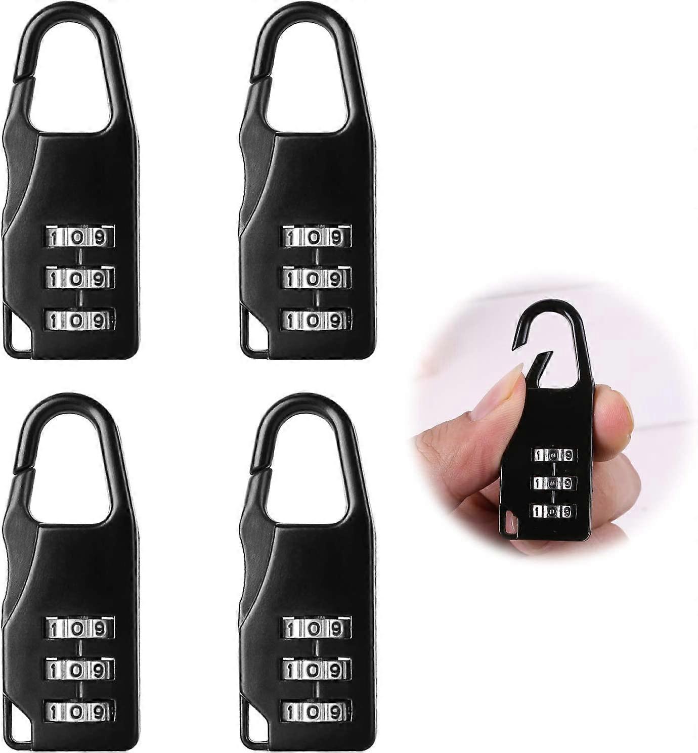 4pcs Combination Padlocks Black Security Locks 3 Digit Luggage Lock Bag Code Lock Zinc Alloy Code Padlock for Bicycle Suitcase Luggage for Bags Toolbo