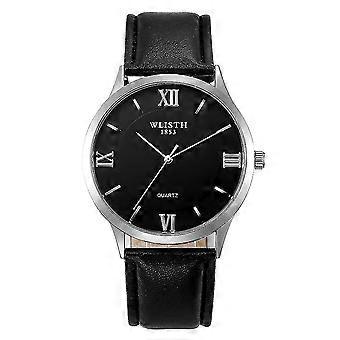Men's Casual Watch Black Dial Watch Waterproof Leather Strap