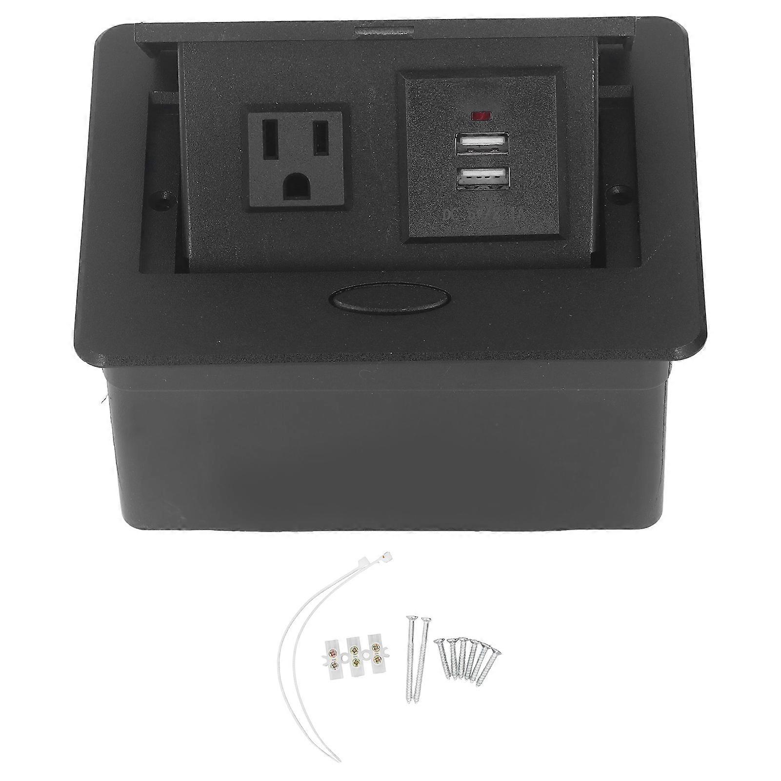 Embedded Desktop Socket with 3 Holes US Outlet Dual USB Ports Power Strip Receptacle AC110V 16A