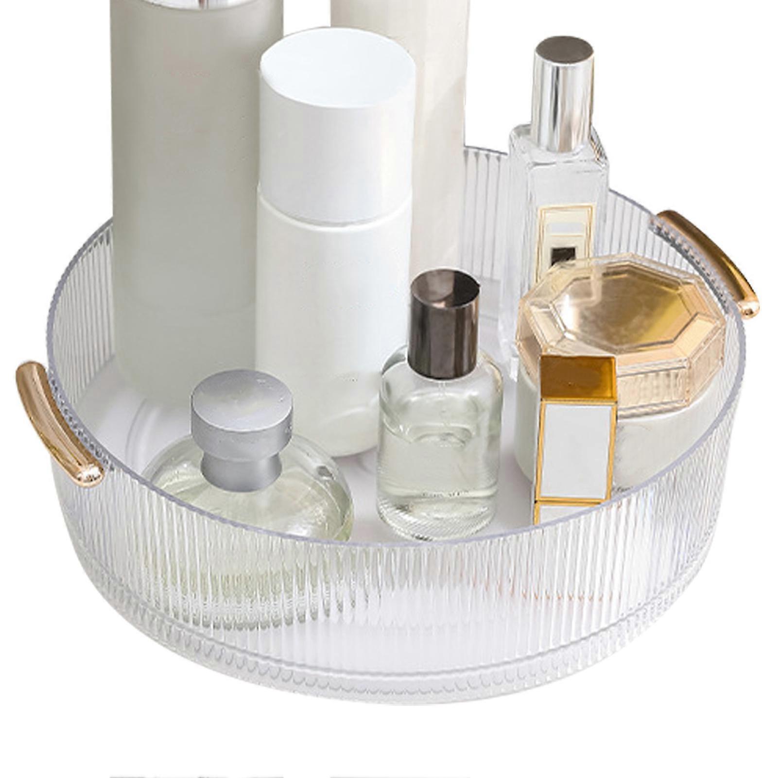 Transparent 360 Rotating Makeup Desk Organizer with Handle for Bathroom - Texture Storage