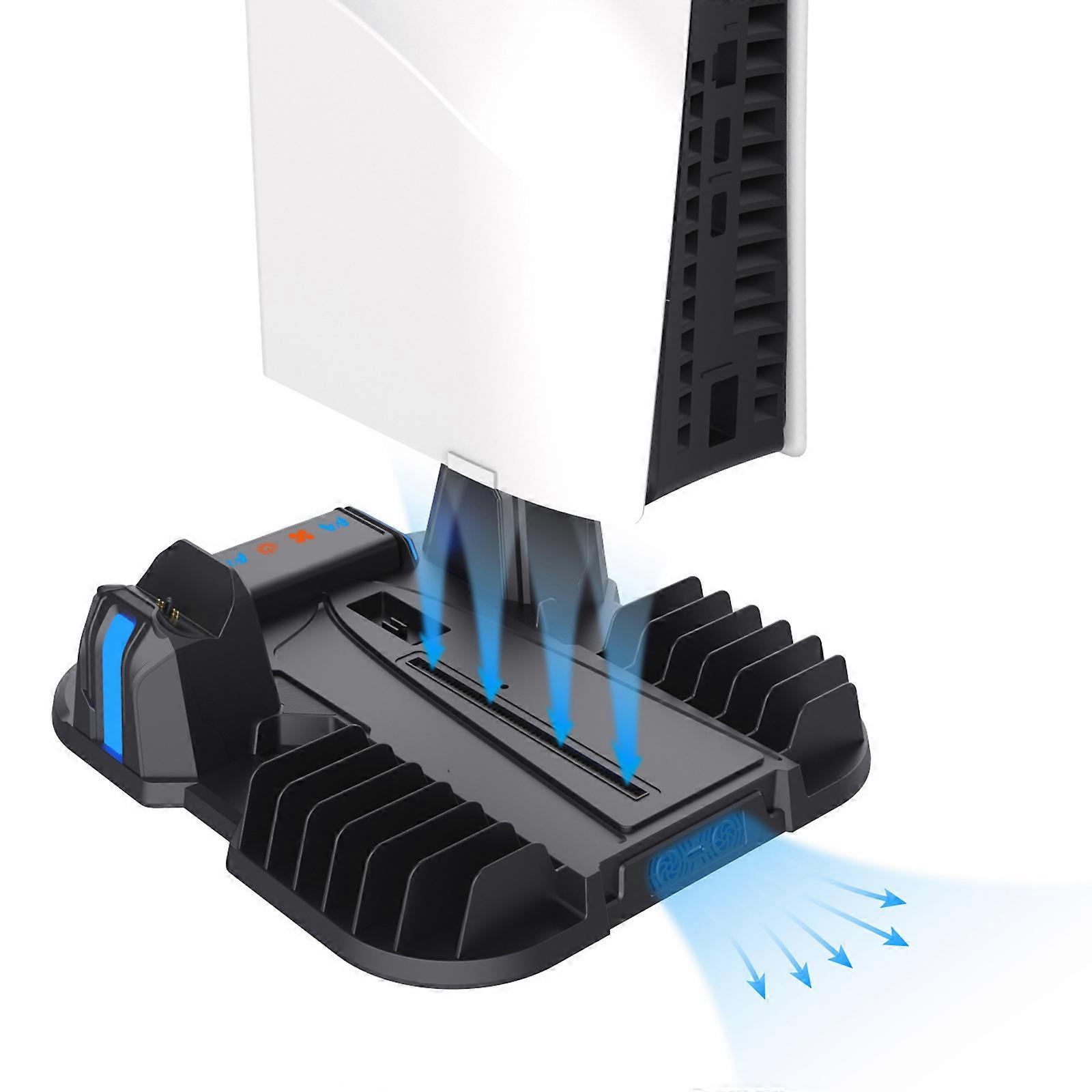 Cooling Stand for PS5 Slim Console with Dual Controller Charging Station, Vertical Organiser Base Holders with 12 Game Slots for PS5 Slim