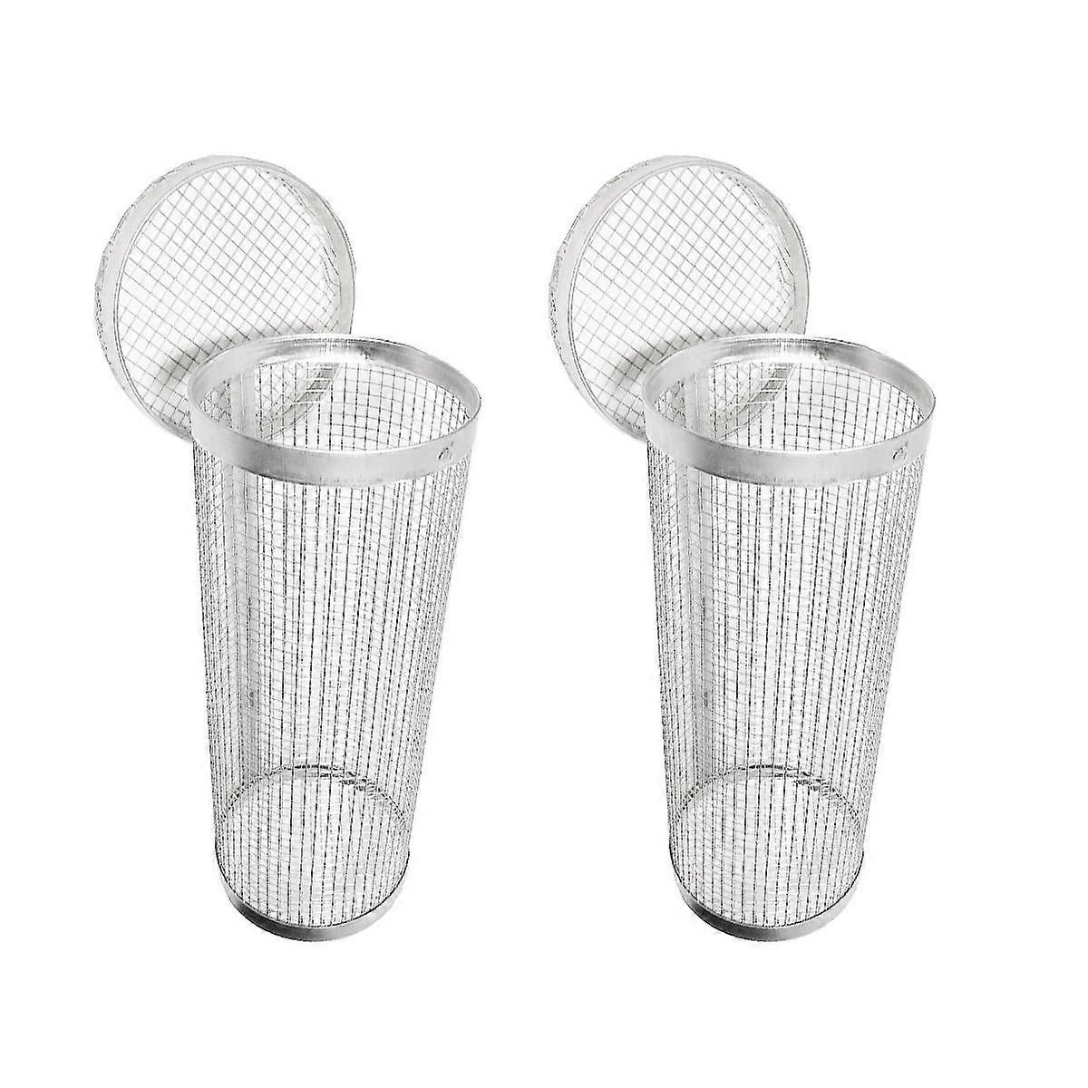 2Pcs Rolling Grill Basket Stainless Steel Wire Mesh Cylinder Grilling Basket Outdoor Round Grill Ba