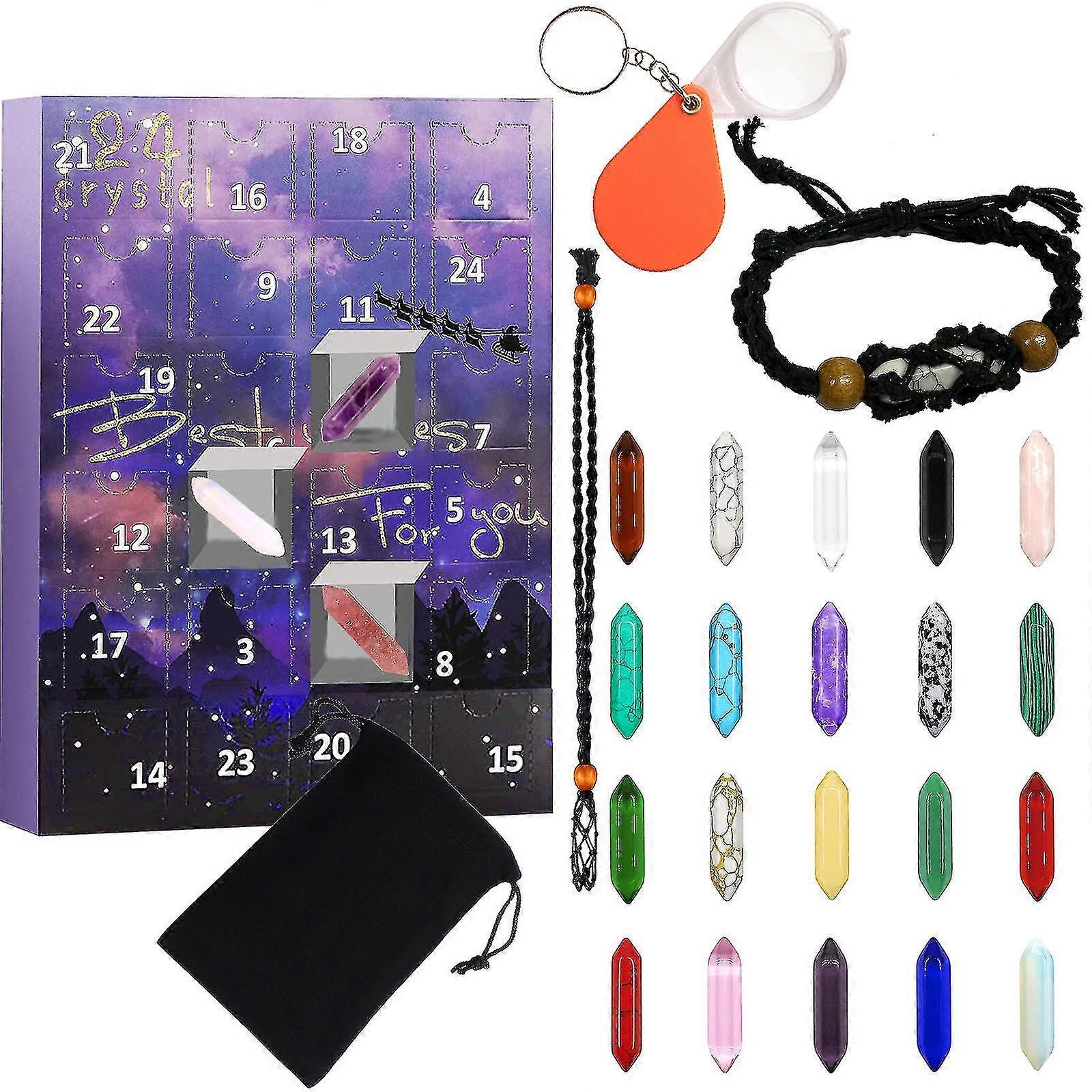 2024 New Advent Calendar 2023-24 Days Crystal And Healing Stone Kit With Crystal Necklace And Bracelet Holder