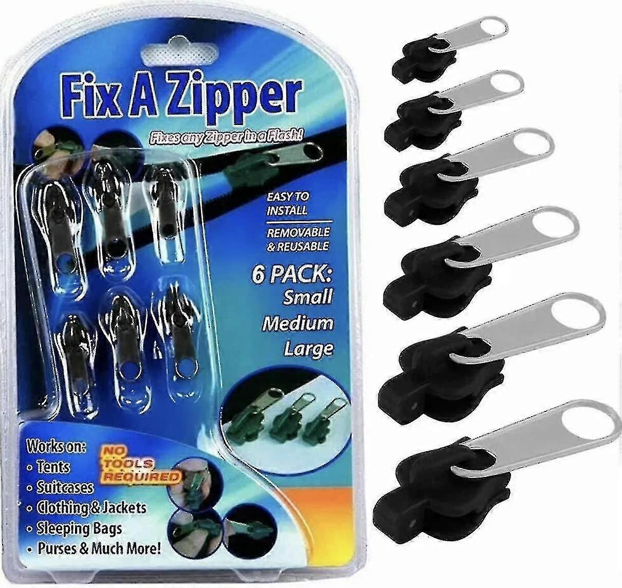Fix A Zipper Lot de 6 Zip Rescue Kit de Réparation Instantanée Remplacement Noir