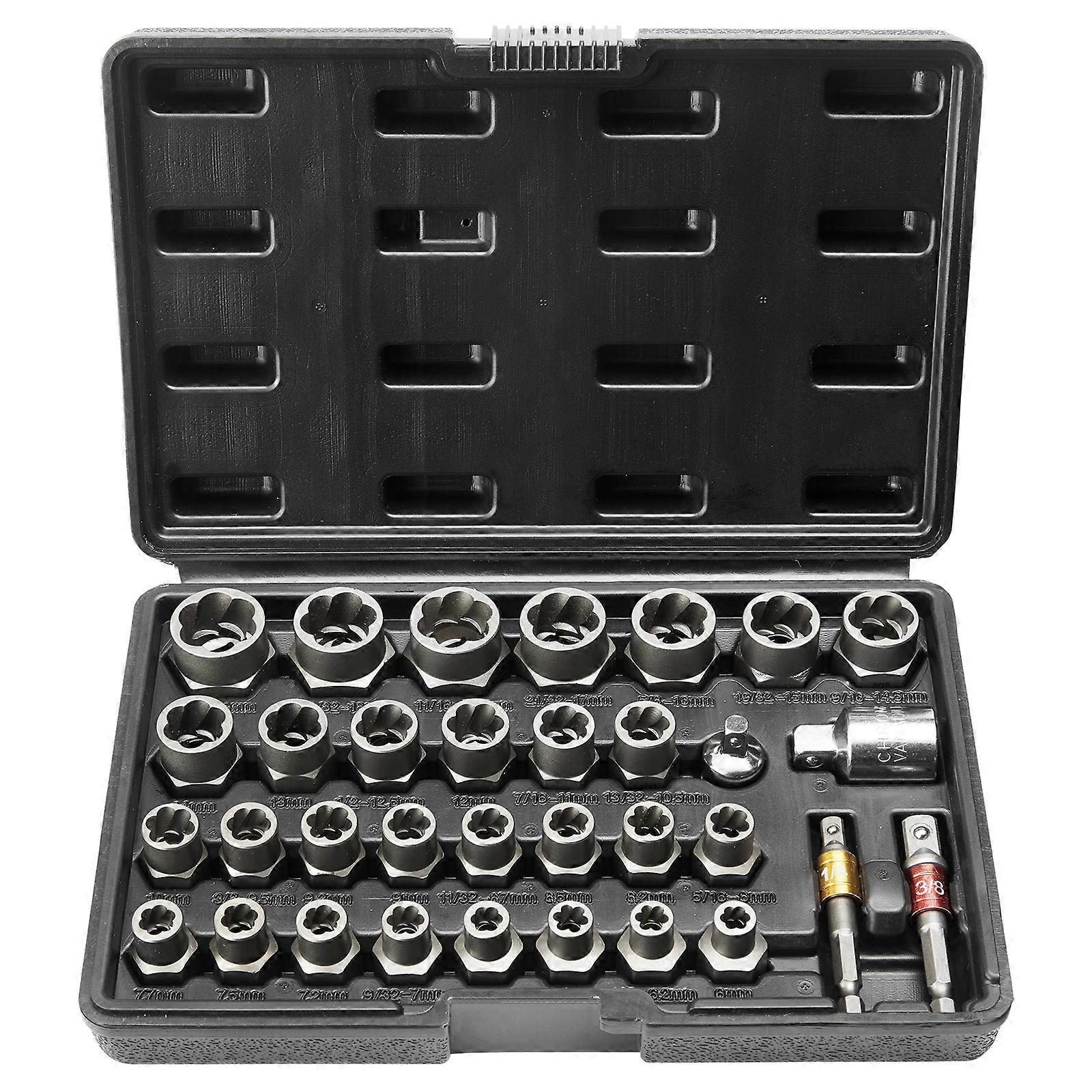 Bolt Extractor Set, 29-Piece Bolt and Nut Remover Set, 6mm to 10mm, 13/32" to 3/4", CR-MO Steel Extraction Socket Set