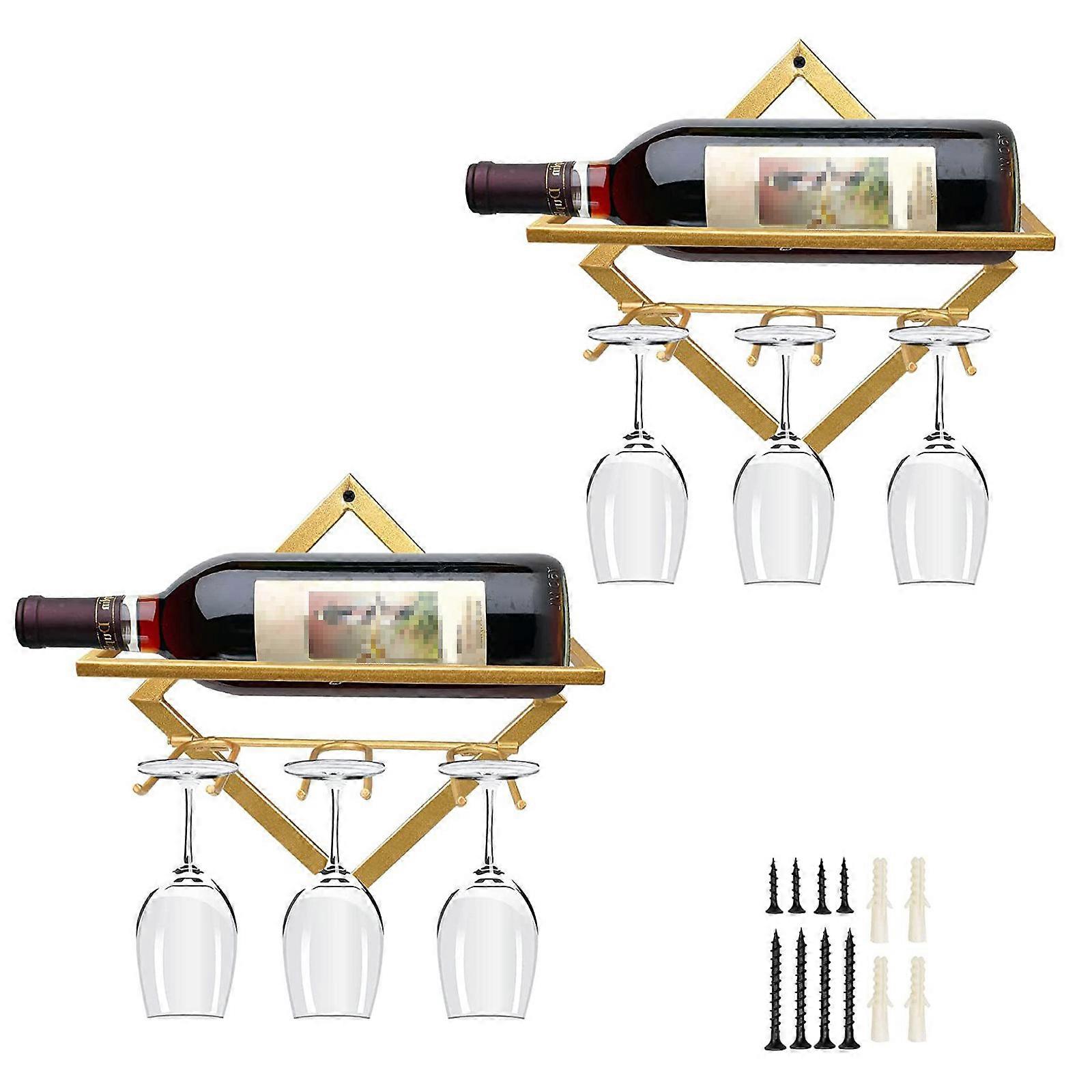 2pcs/set Wine Holders Easy Install Wall Mounted Black Gold Iron Upside Down 2pcs Folding Creative Display Rack