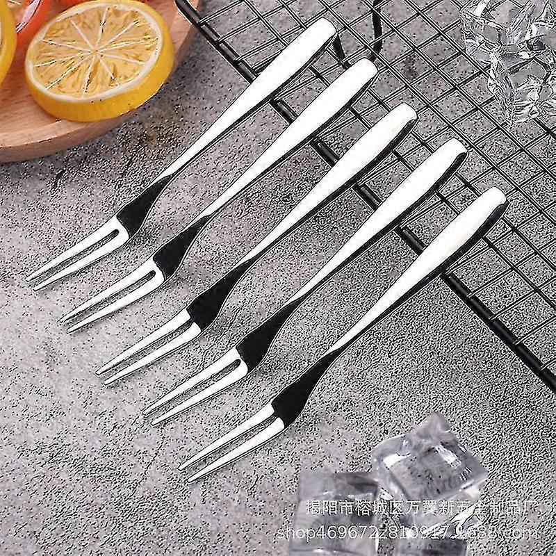 Stainless Steel 2-claw Fork, Fruit, Dessert, Salad Fork, Portable Fork, Set Of 10 Silver