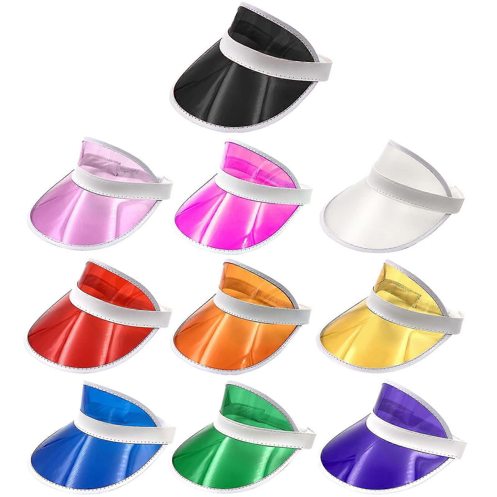 10pcs Sun Visor Hats Unisex Candy Color Adjustable Clear Hat
