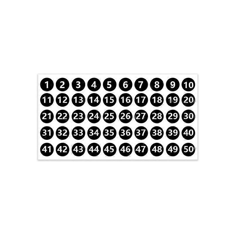 1 to 50 number stickers, 10 of consecutive black vinyl number stickers, waterproof labels for sorting, organization, storage boxes, lockers, indoor an